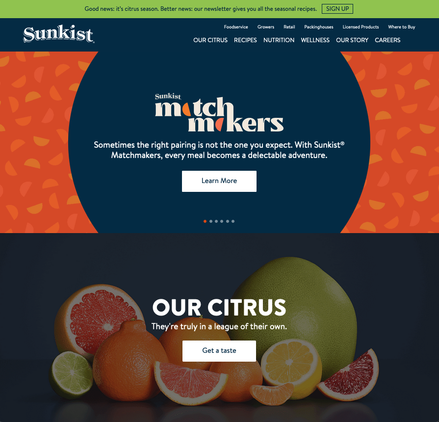 Home page of Sunkist.com