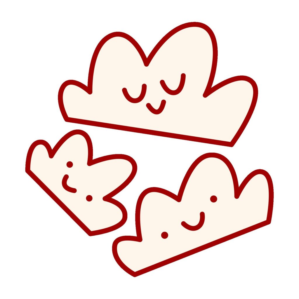3 illustrated clouds with smilies